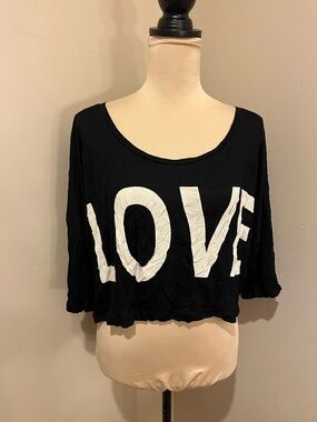 The Classic Black Cropped Tee with White LOVE Graphic